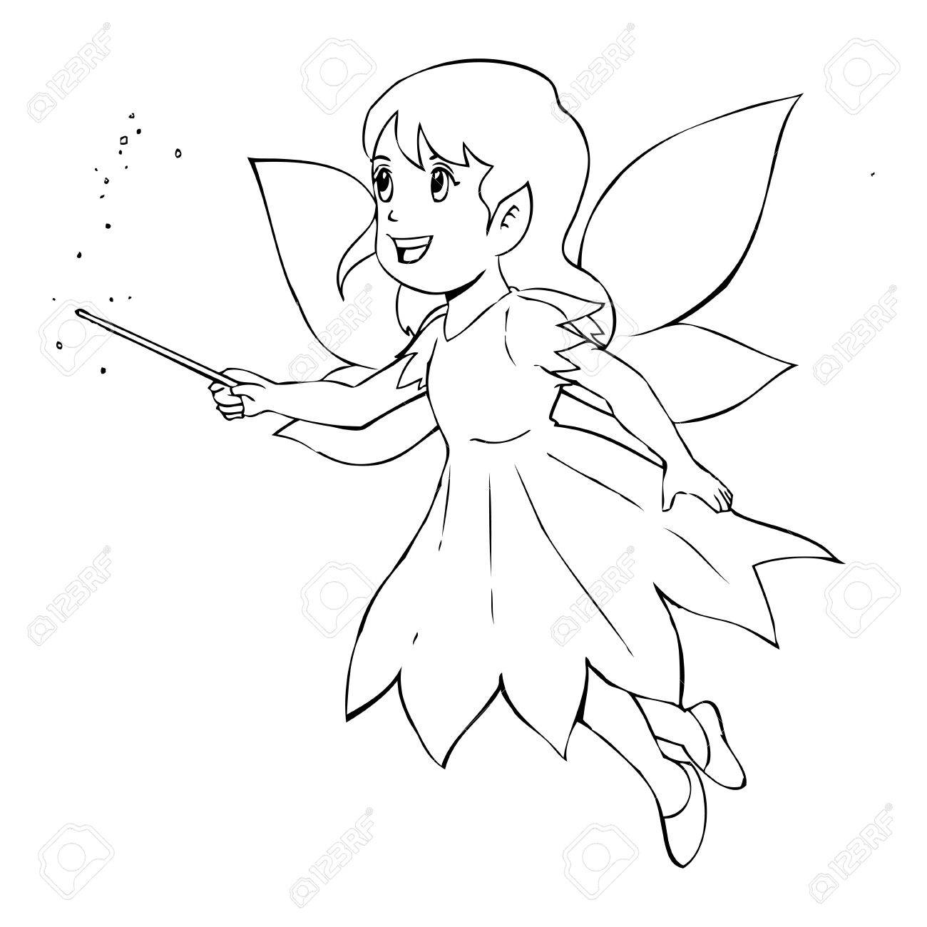 1300x1300 Outline Illustration Of A Little Fairy Royalty Free Cliparts
