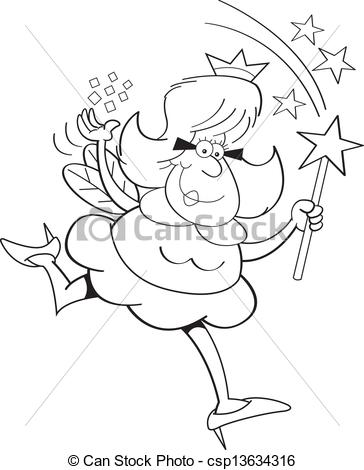 364x470 Cartoon Fairy Godmother. Blacknd White Illustration