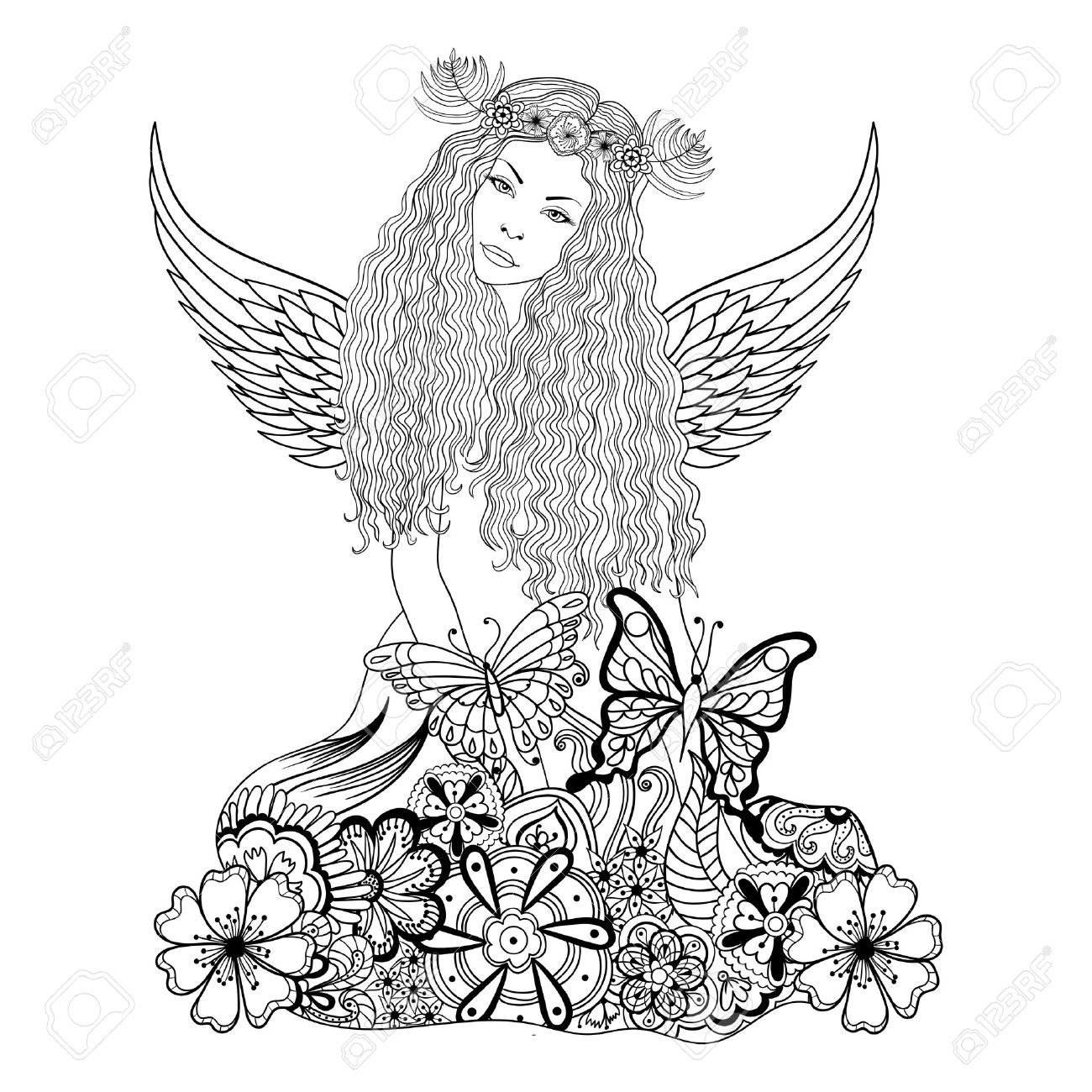 1300x1300 Forest Fairy With Wings And Wreath On The Head, Young Beautiful