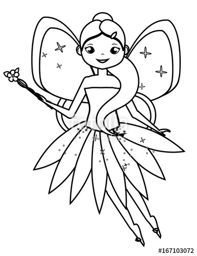 386x500 Coloring Page With Cute Flying Fairy Character. Drawing Kids Game