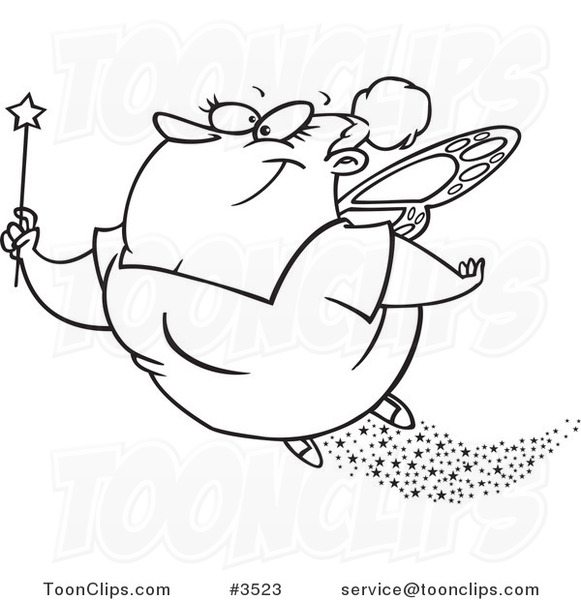 581x600 Cartoon Black And White Line Drawing Of A Fairy Godmother Flying
