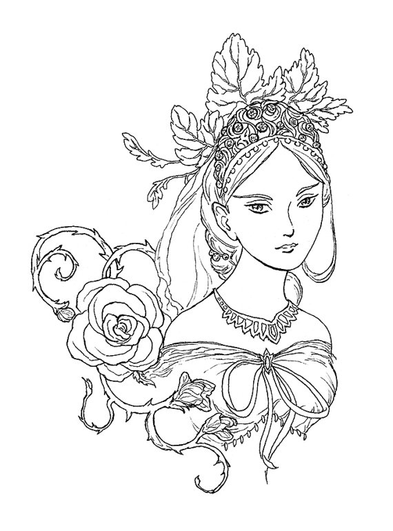 570x770 Tatiana Fairy Queen Portrait Ink Drawing Coloring Page