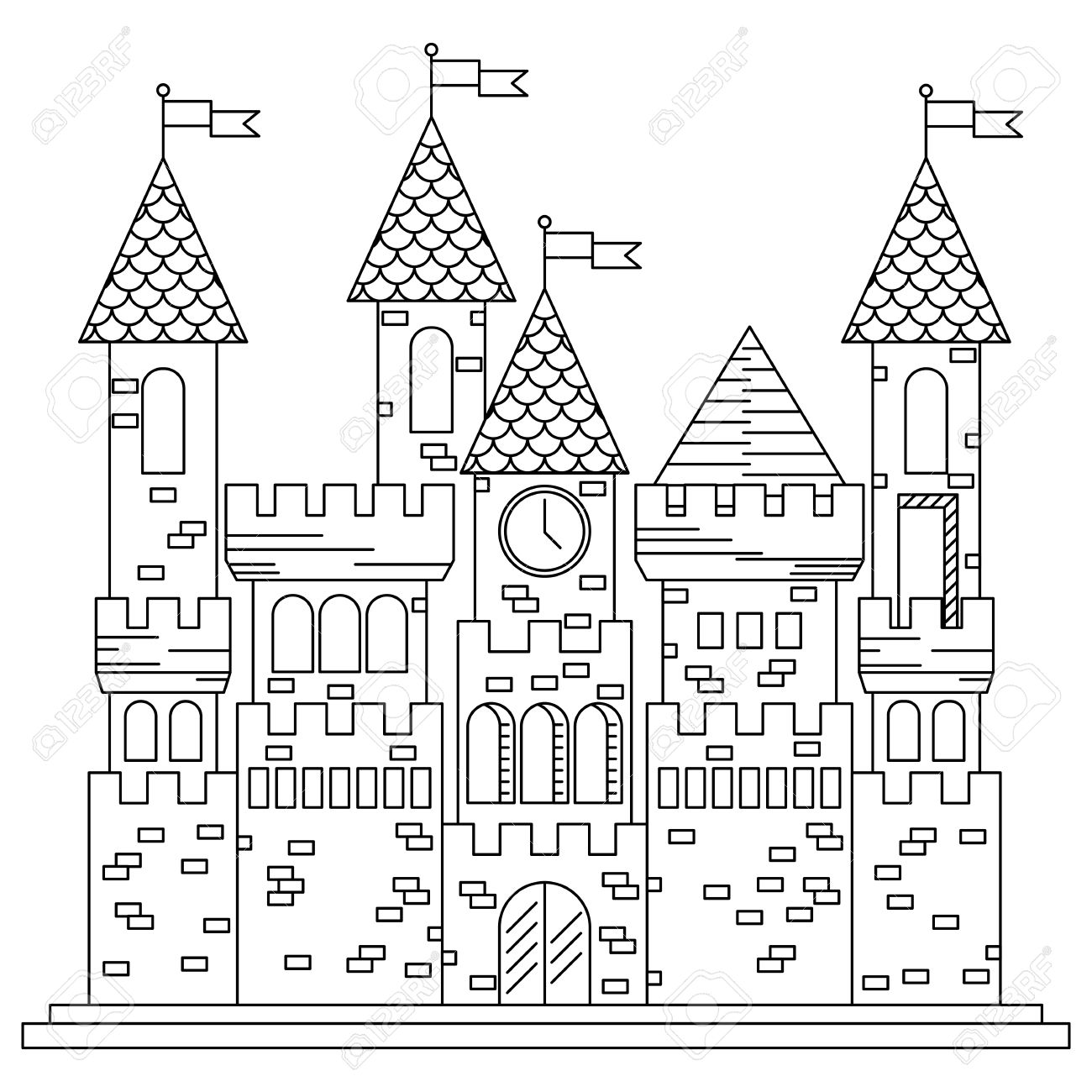 1300x1300 Fairytale Royal Thin Line Castle Or Palace Building With Various