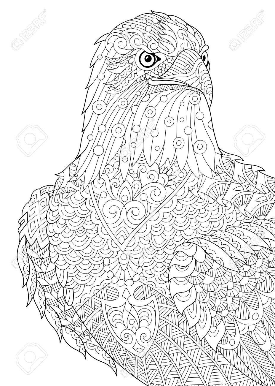 928x1300 Stylized Cartoon Eagle Of Prairie (Hawk, Falcon, Osprey). Sketch