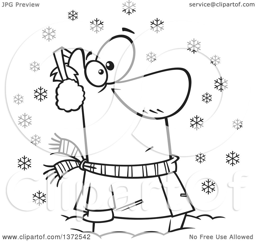 1080x1024 Cartoon Clipart Of A Black And White Man Stuck In Snow, Watching