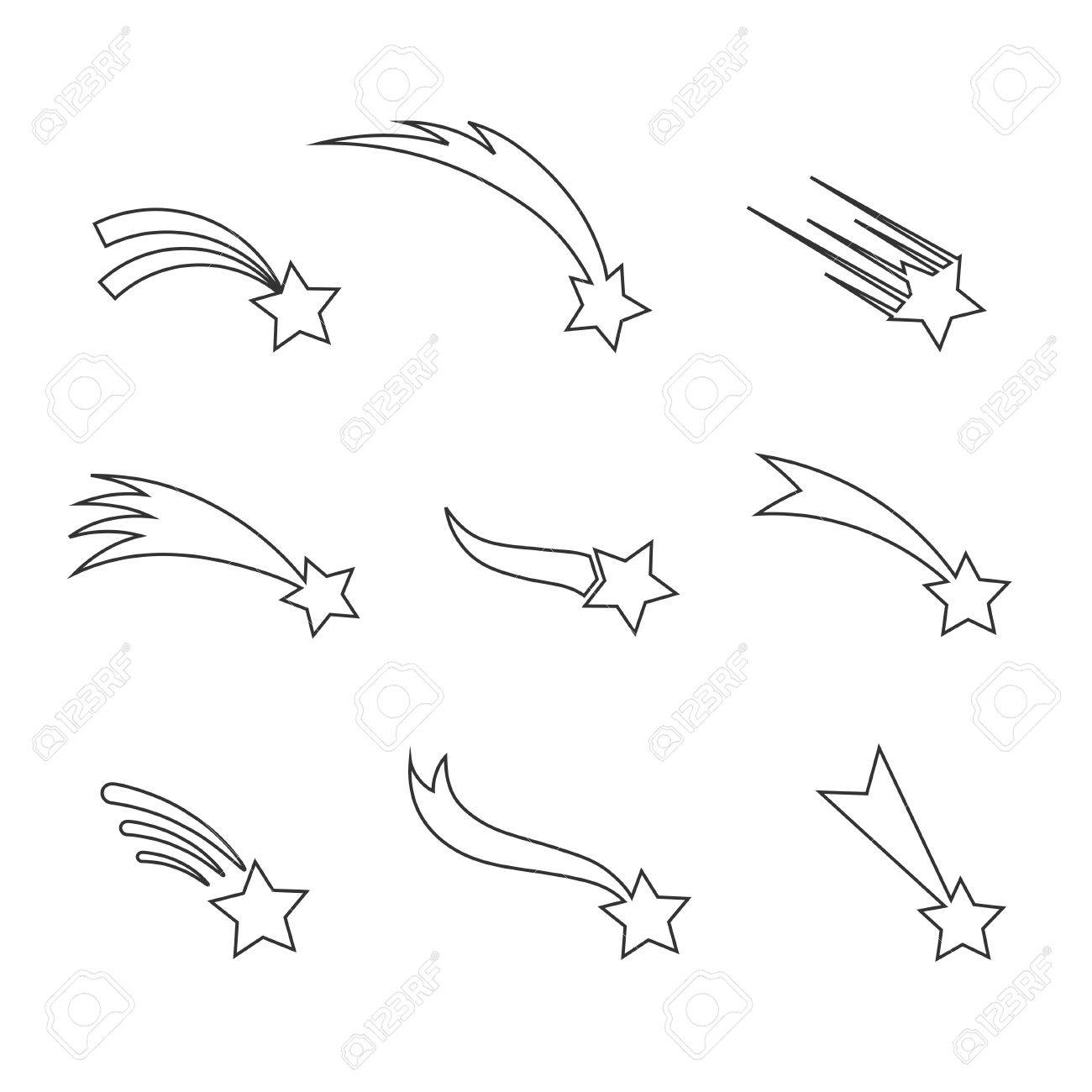 1300x1300 Falling Stars Vector Isolated Icons In A Thin Line. Outline