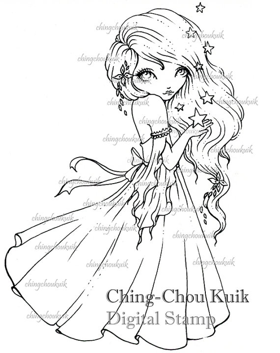 570x719 Wishing Stars Digital Stamp Instant Download Wish Falling