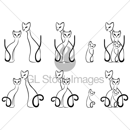 500x500 Set Of Contour Sketches Of Cat Families Gl Stock Images