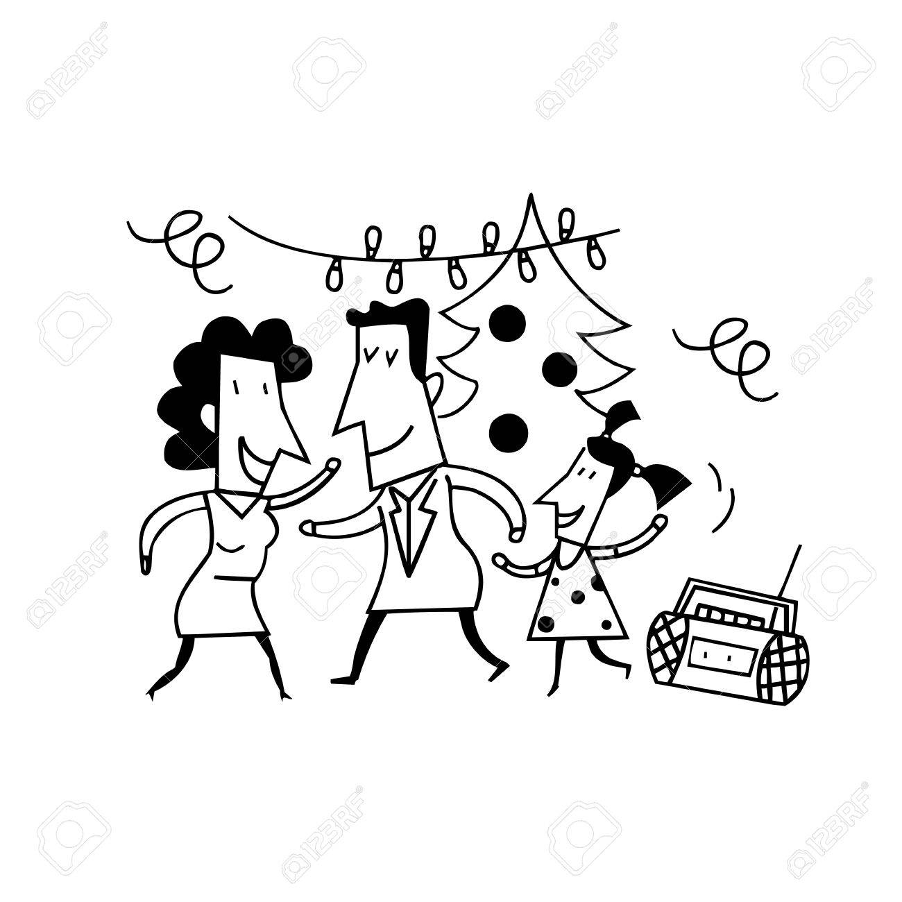 1300x1300 Family Party Cartoons. Drawing Sketch Illustration Vector Royalty