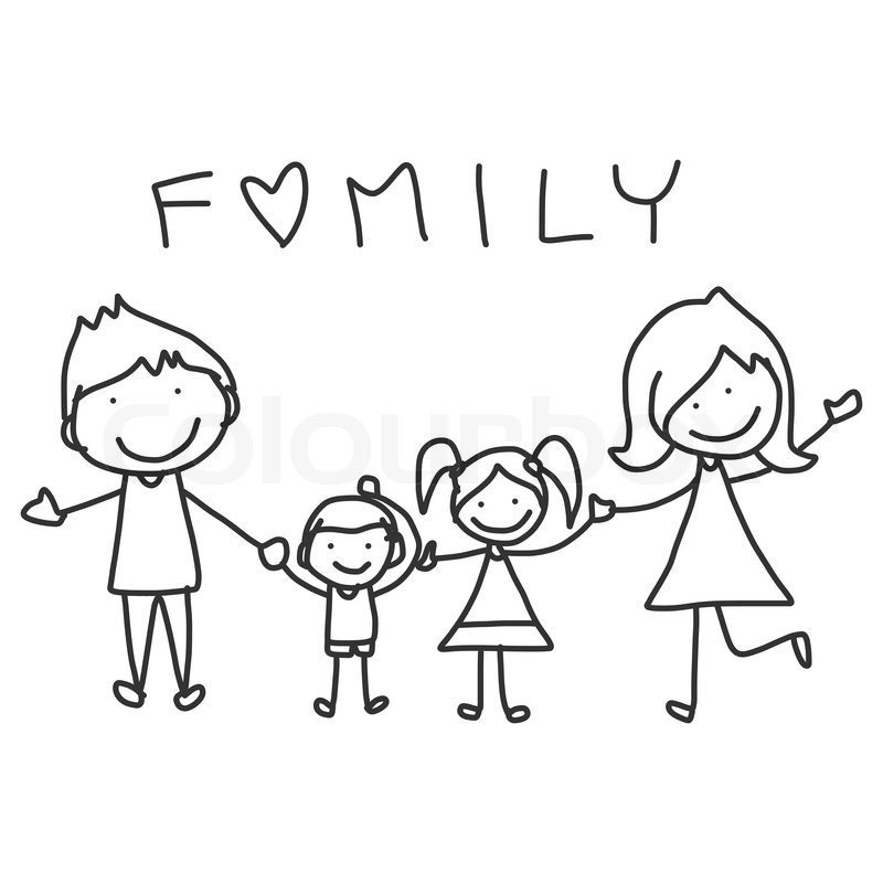 800x800 Hand Drawing Cartoon Happy Family Happy Lives Stock Vector