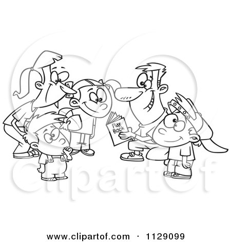 450x470 Cartoon Of An Outlined Huddling Family Going Over A Football Play
