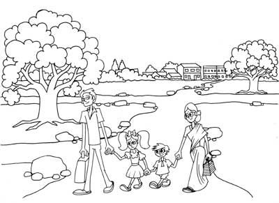400x291 Family Walk Line Drawing Cartoon Artist Sundar Gallery