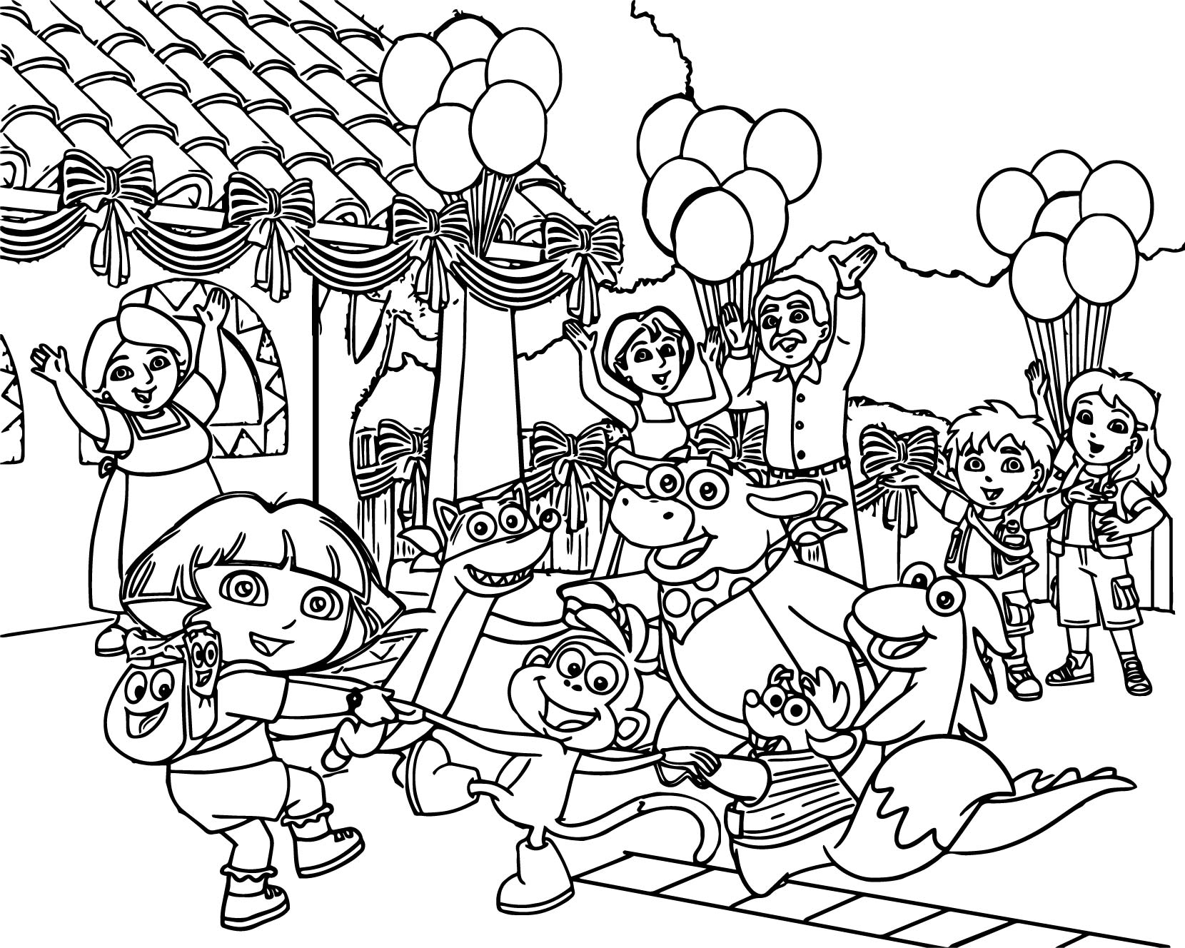 1660x1328 The Dora The Explorer Party Cartoon Family Coloring Page
