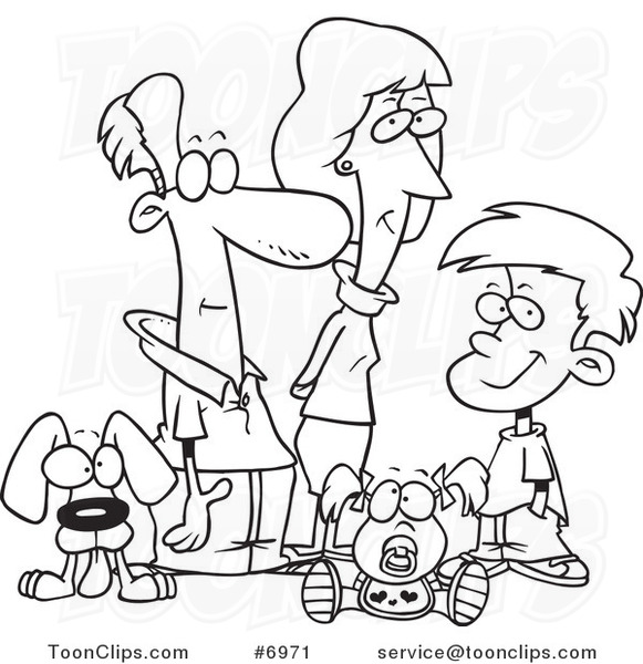 581x600 Cartoon Black And White Line Drawing Of A Pleasant Family
