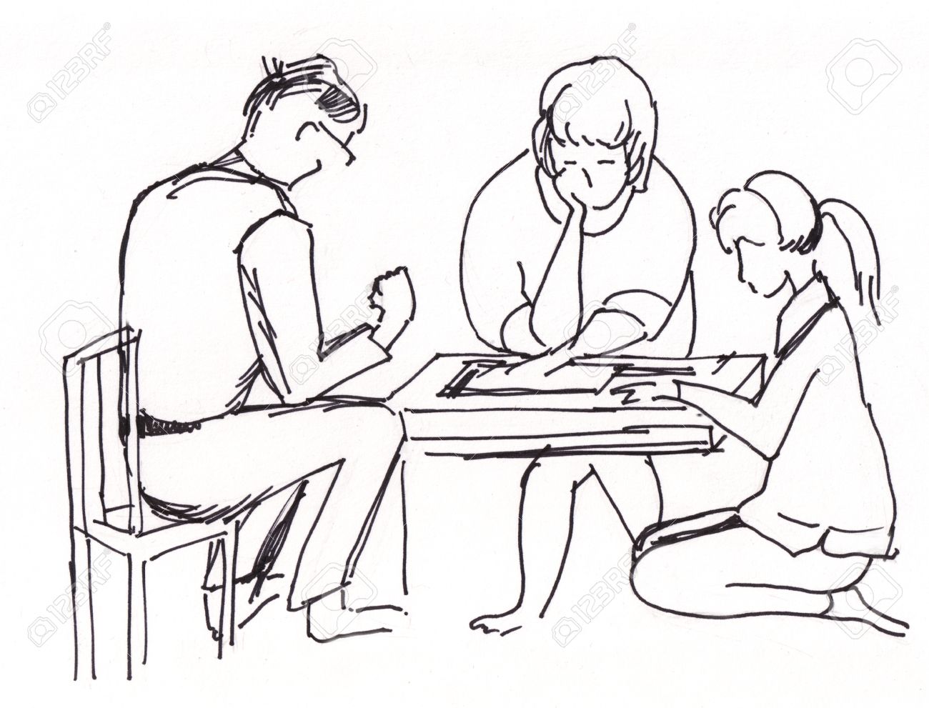 1300x991 Instant Sketch, Family Play In Board Game Stock Photo, Picture