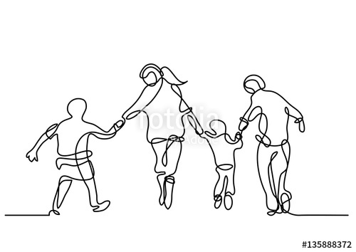 500x354 Continuous Line Drawing Of Happy Family Running Stock Image
