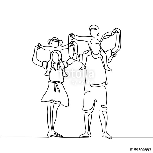 500x500 Continuous Line Drawing Vector Illustration. Happy Family