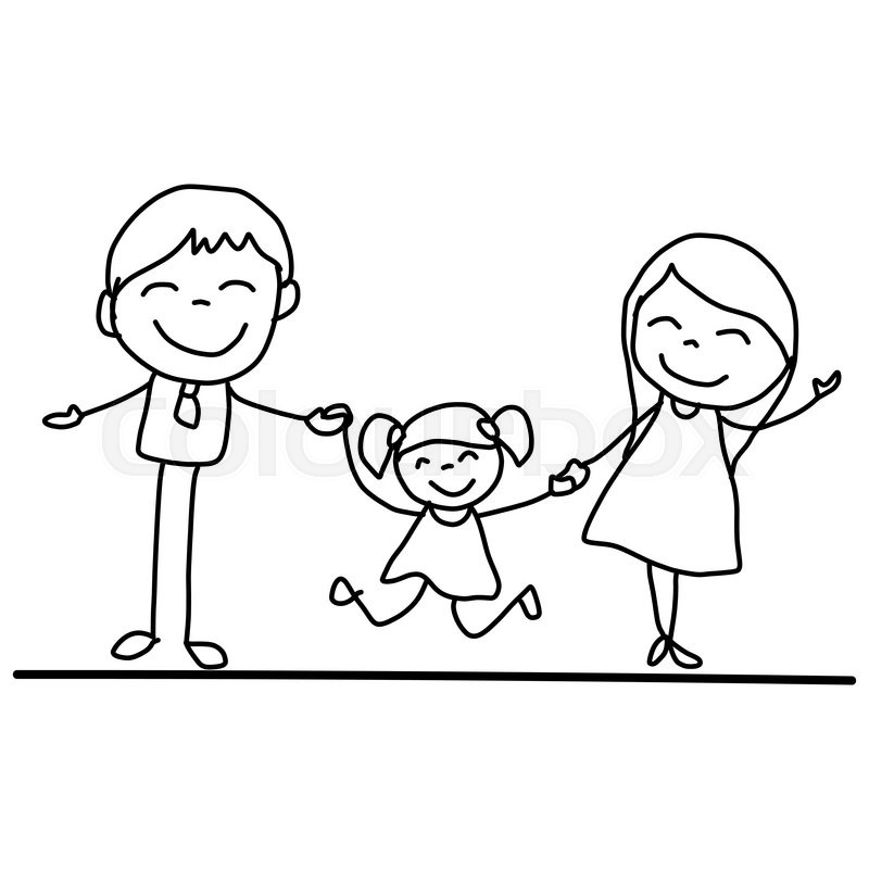 800x800 Hand Drawing Cartoon Happy Young Family Vector Illustation Stock