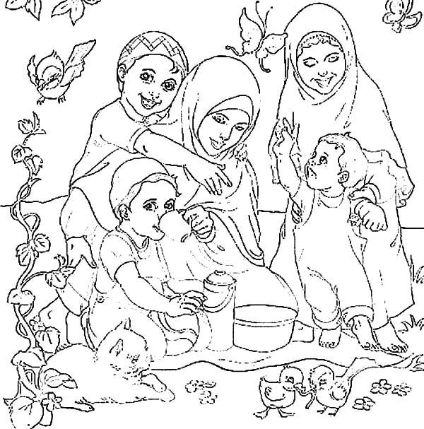 600x607 Moslem Family Picnic Coloring Pages