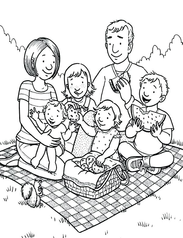 600x780 Coloring Pages Of Families Family Holiday Picnic Coloring Page