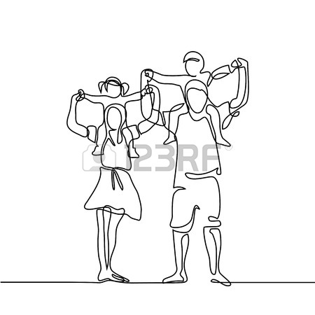 450x450 Continuous Line Drawing Vector Illustration. Happy Family