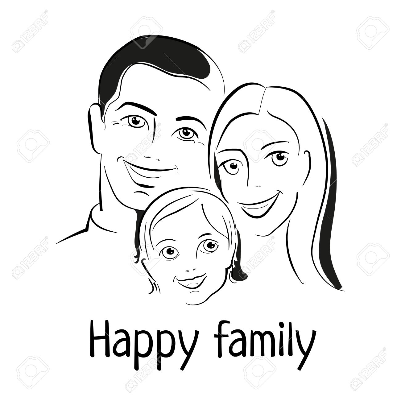 1300x1300 Happy Family. Father, Mother And Child Together. Sketch Of Family