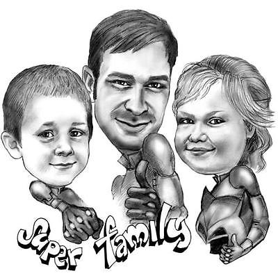 400x400 Personalise Family Drawing, Superhero Family Caricature, Custom