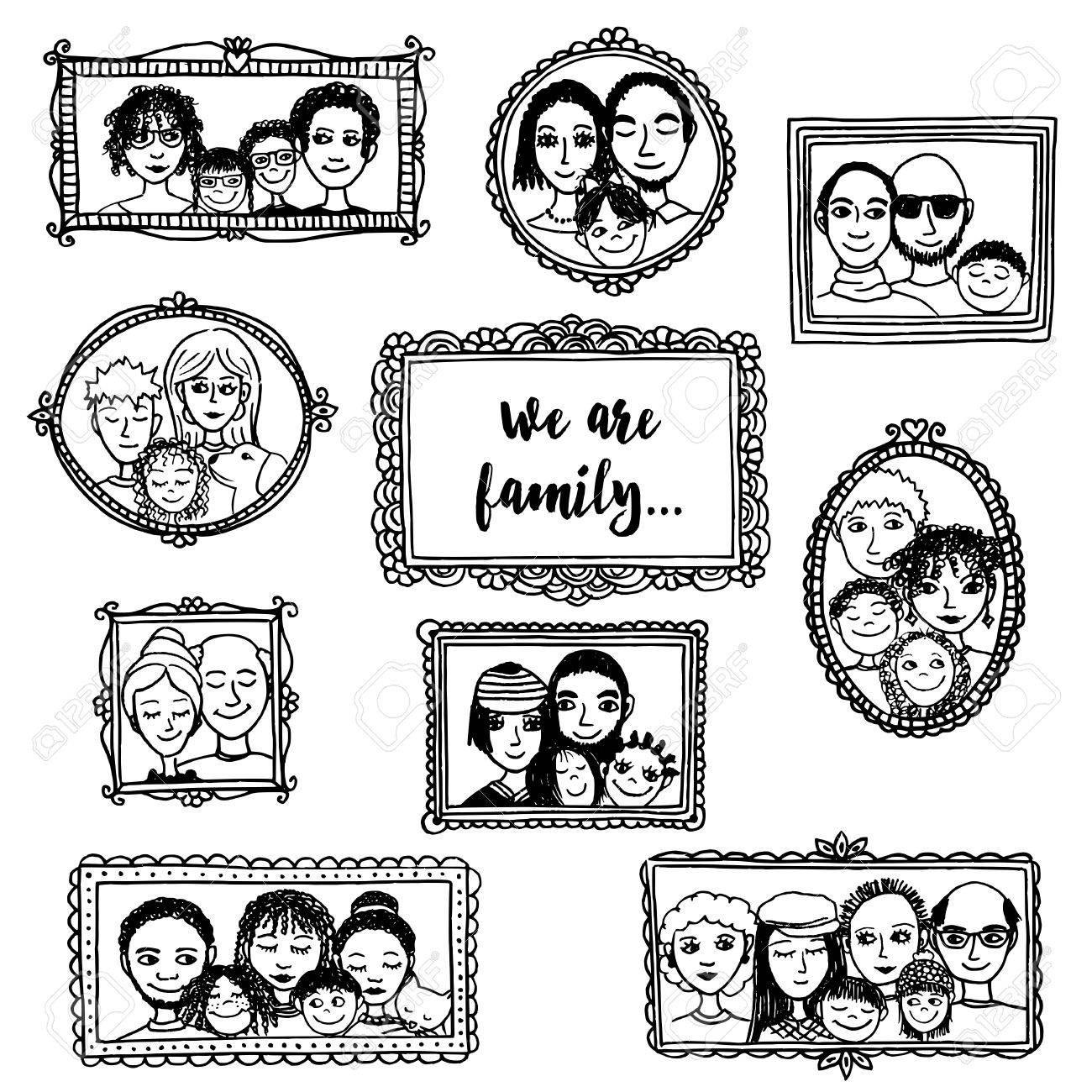 1300x1300 We Are Family! Cute Hand Drawn Picture Frames With Family