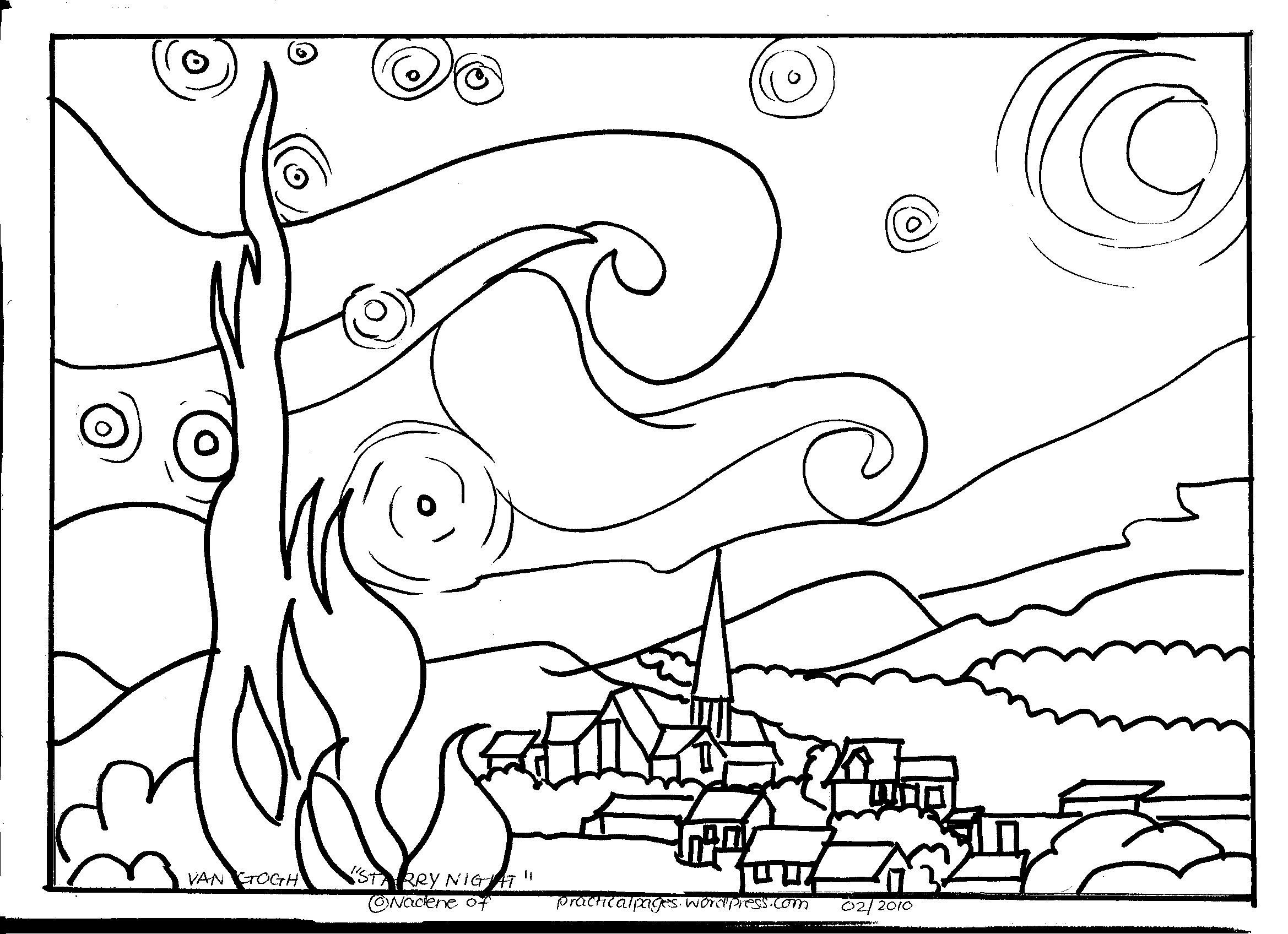 2338x1696 Starry Night Coloring Page Grown Ups Like To Color, Too