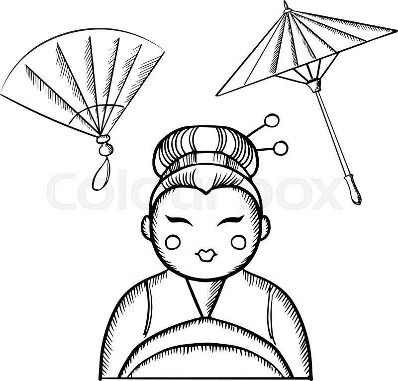 800x766 Geisha Woman In Kimono With Traditional Makeup And A Hairstyle