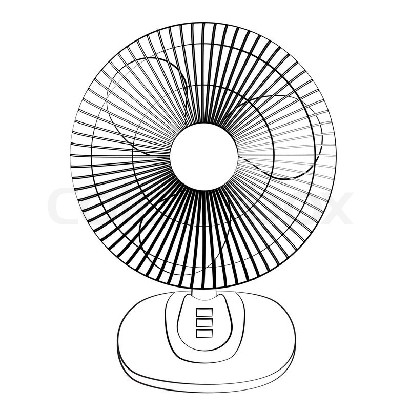 800x800 Black Outline Vector Electric Fan On White Background. Stock