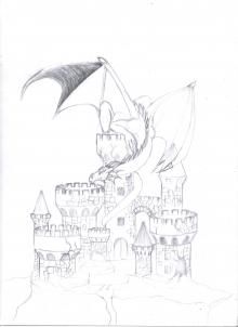 220x302 How To Draw A Dragon And Castle Step 5