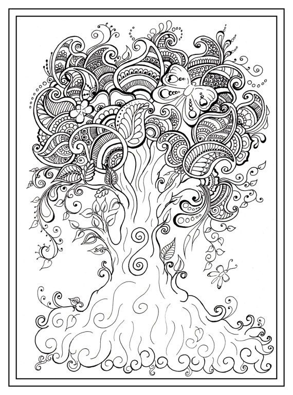 570x770 Fantasy Tree Adult Coloring Pages Printable