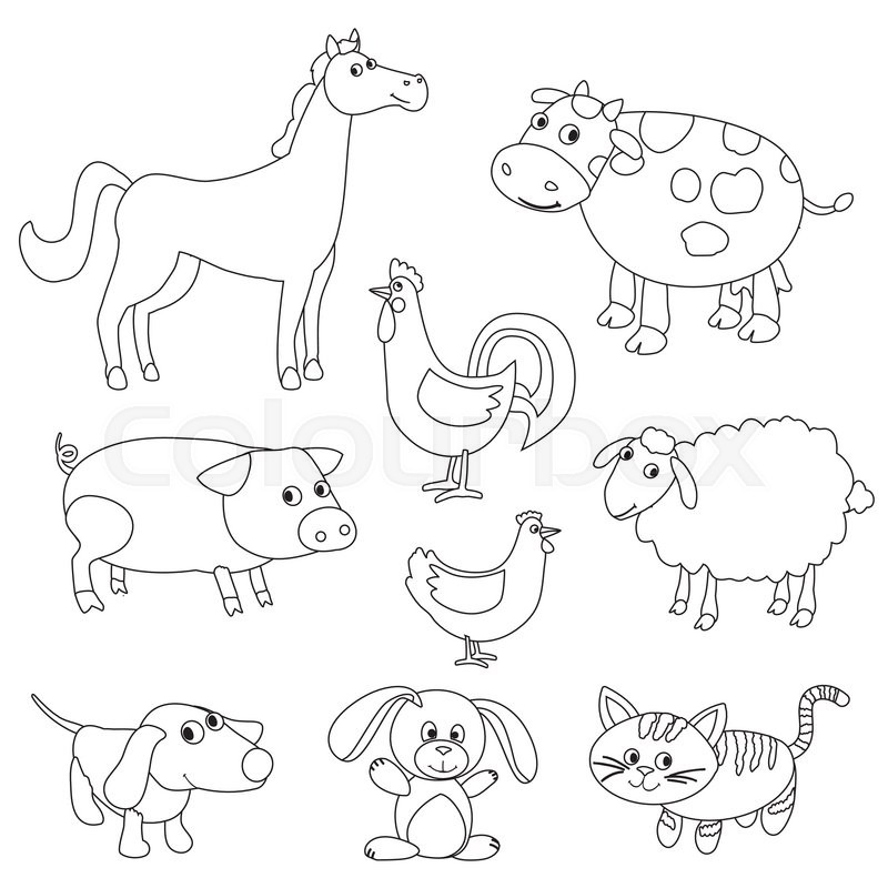 800x800 Farm Animals Playing With Beautiful Scenery Stock Vector Colourbox