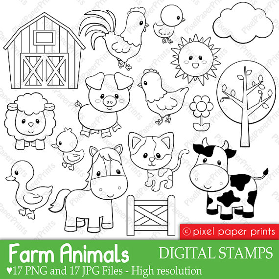 570x570 Farm Animals Digital Stamps