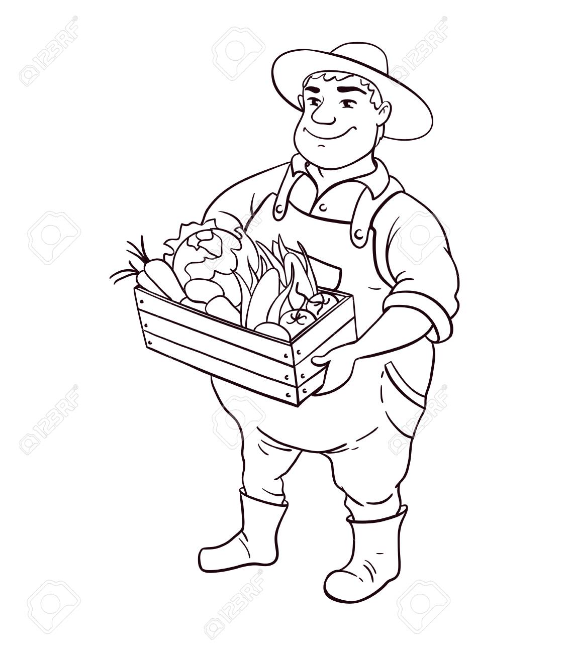 1132x1300 Farmer Lineart Vector Character. Cartoon Cute Fat Man In Hat