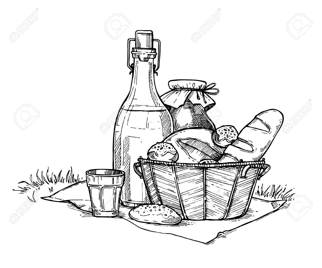 1300x1084 Farm Food Set Freehand Pencil Drawing Isolated On White Background