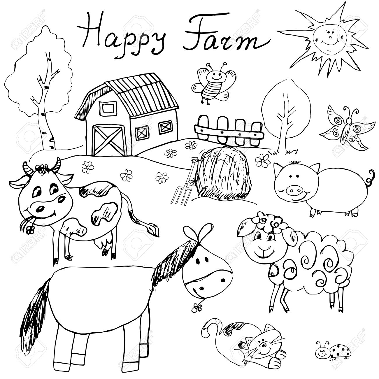 1300x1300 Horse Farm Drawing Horse Farm Drawing