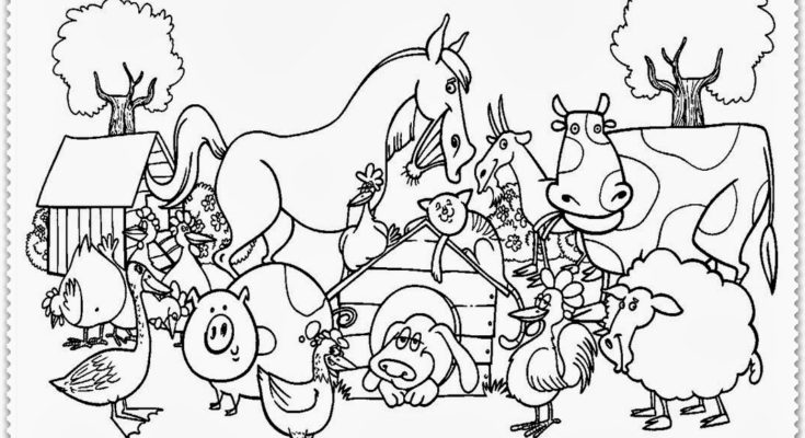 735x400 Animal Coloring Coloring Page Farm Animal Farm Field Coloring