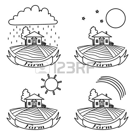 450x450 Rural Landscape With Fields, House And Tree. Day, Night, Rainbow