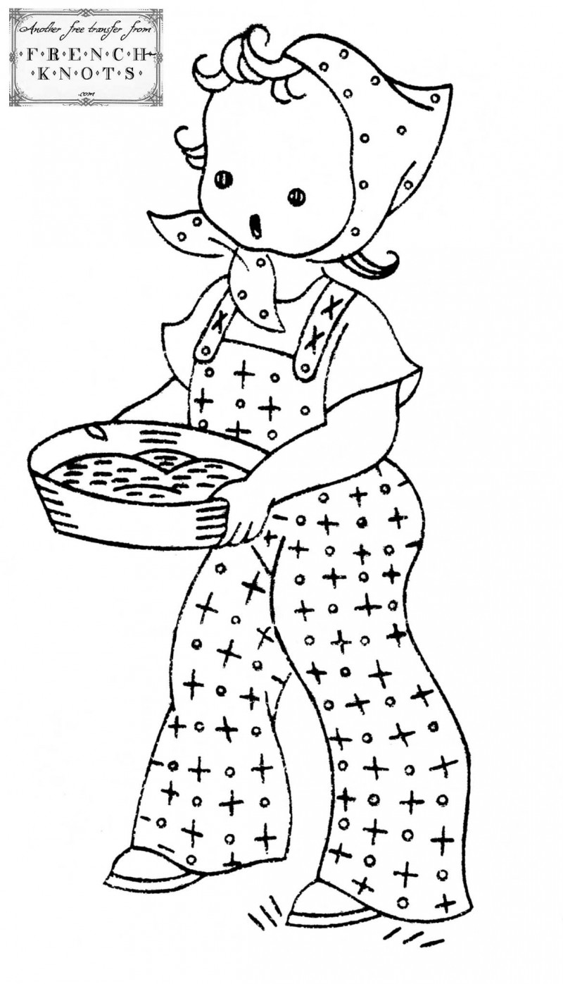 800x1397 Free Farm Girl Hand Embroidery Transfer Pattern