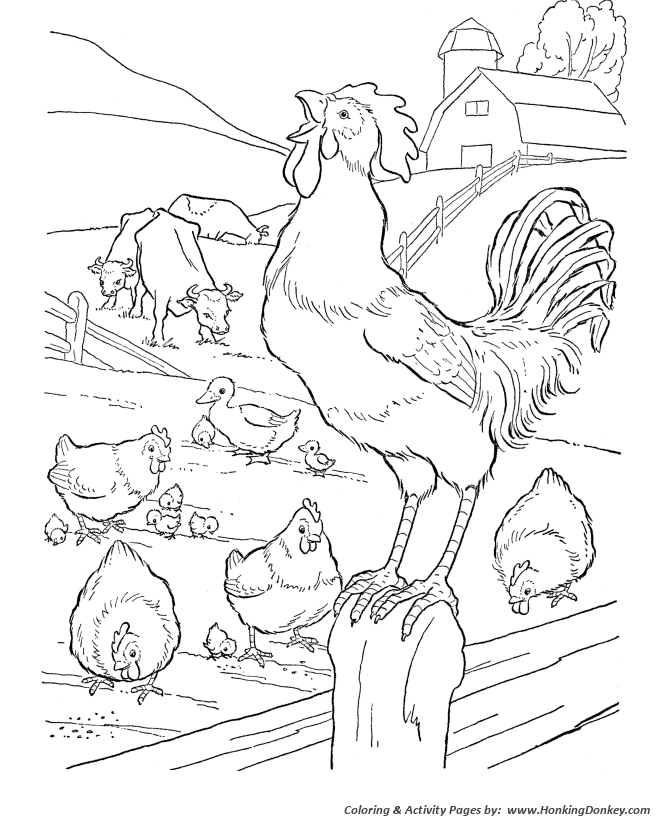670x820 Farm Scenes Coloring Page Farm Barn And A Rooster Farm Scene