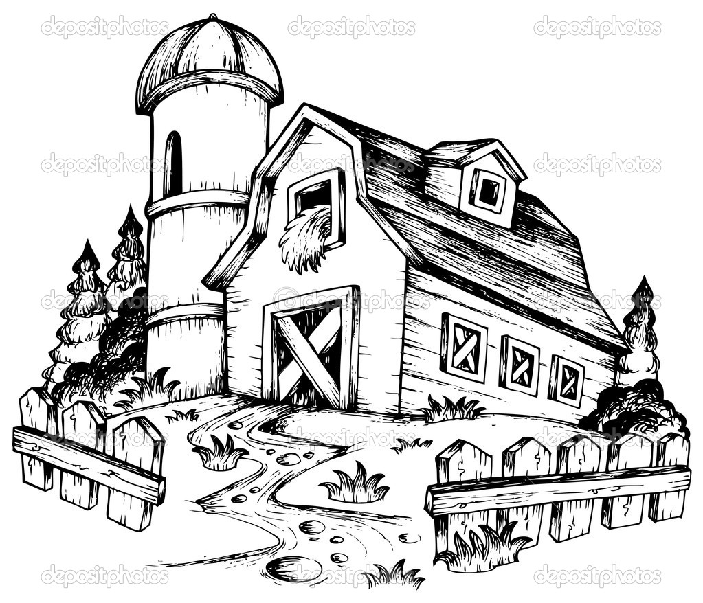 1023x878 Old Barn Drawing Clipart