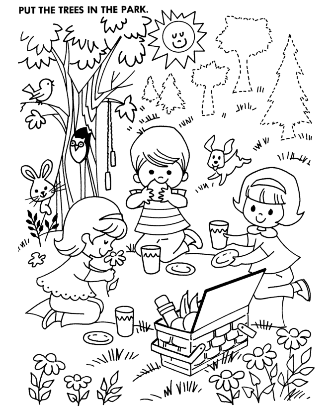 670x820 Picnic Scene Coloring Page Tree Coloring Pages