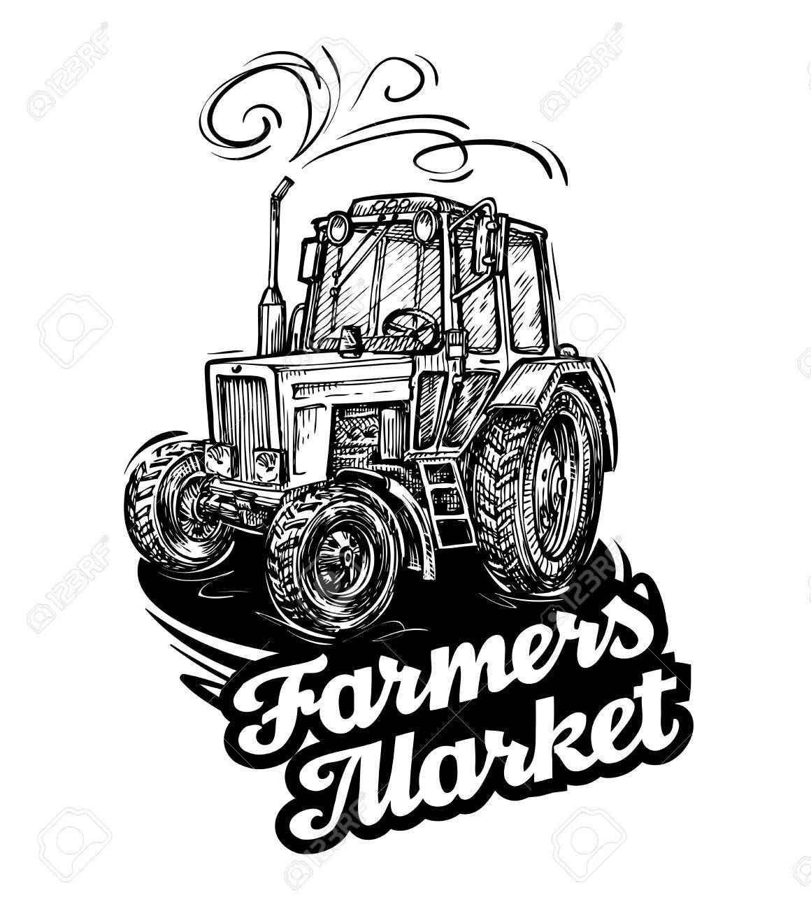 1160x1300 Farm Tractor. Hand Drawn Sketch. Vector Illustration Royalty Free
