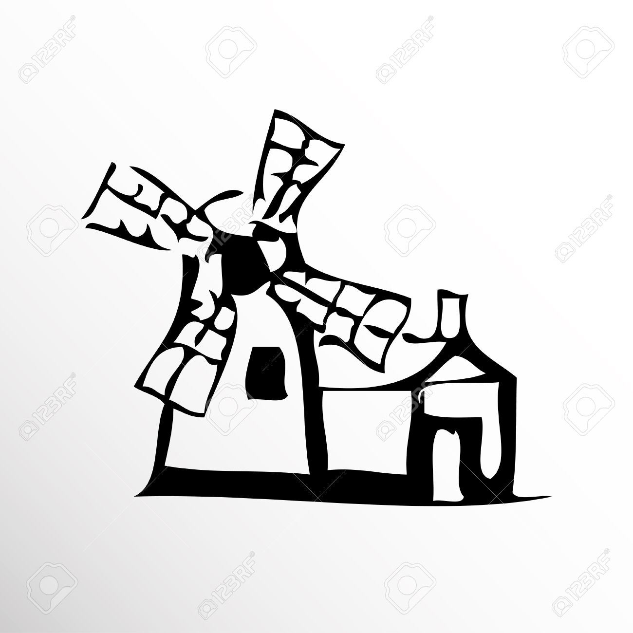 1300x1300 Windmill. Drawing. Sketch Style. Royalty Free Cliparts, Vectors