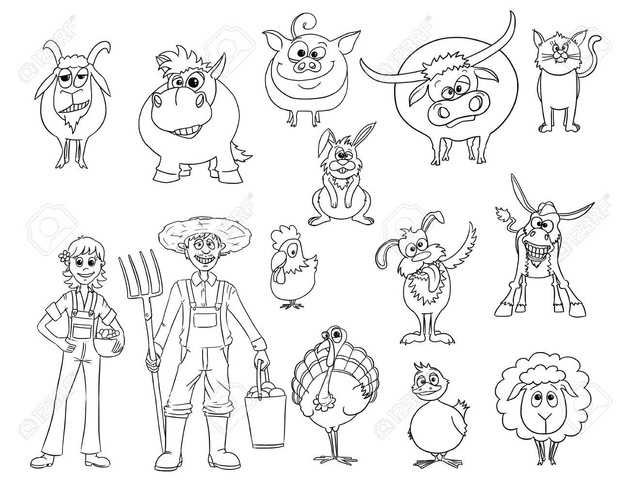 1300x994 Hand Drawn Set Of Cartoon Vector Farm Animals And Male And Female