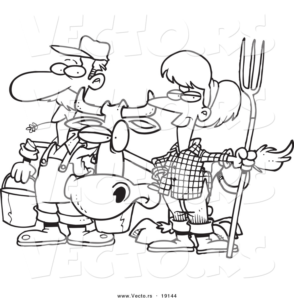 1024x1044 Vector Of A Cartoon Farmer Couple With A Cow