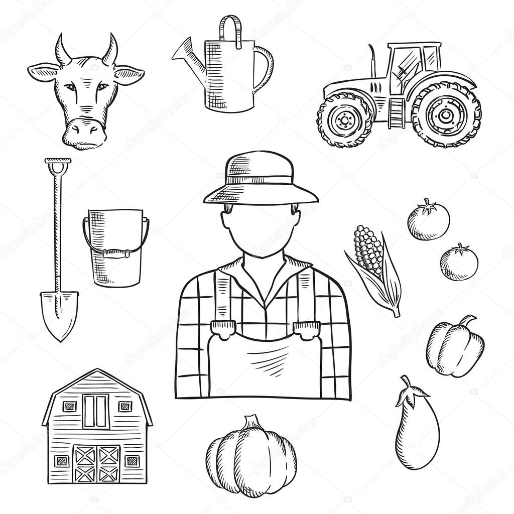 1024x1024 Farmer Or Farm Worker Profession Sketch Stock Vector
