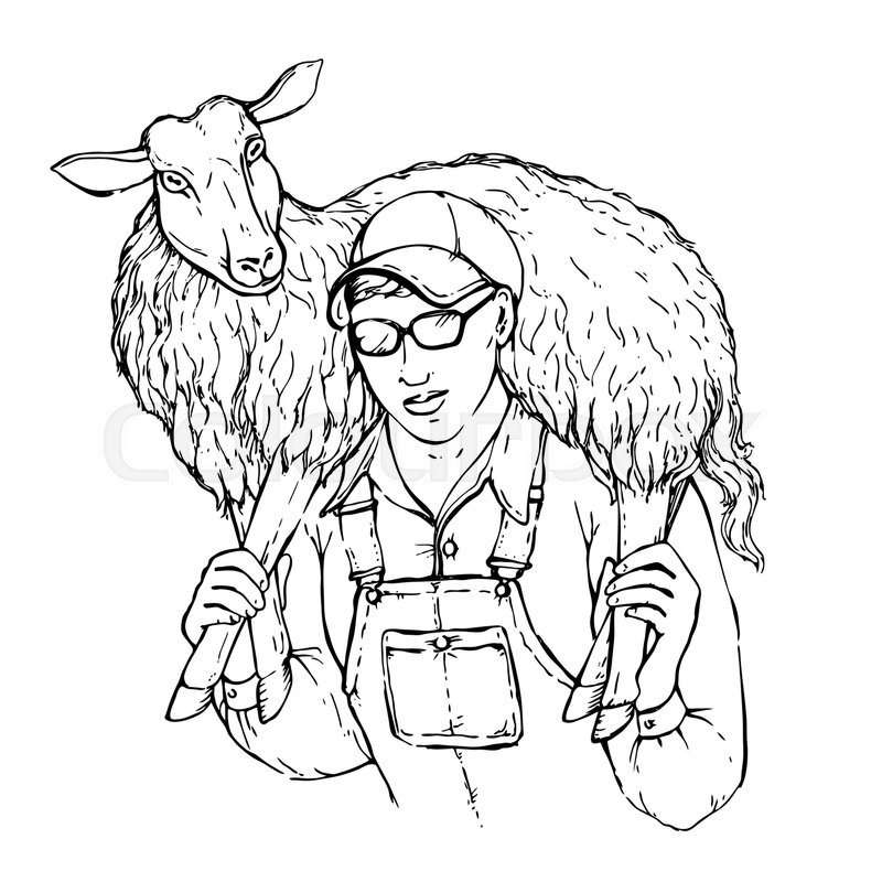 800x800 Illustration Of A Young Strong Farmer Boy With A Sheep On His